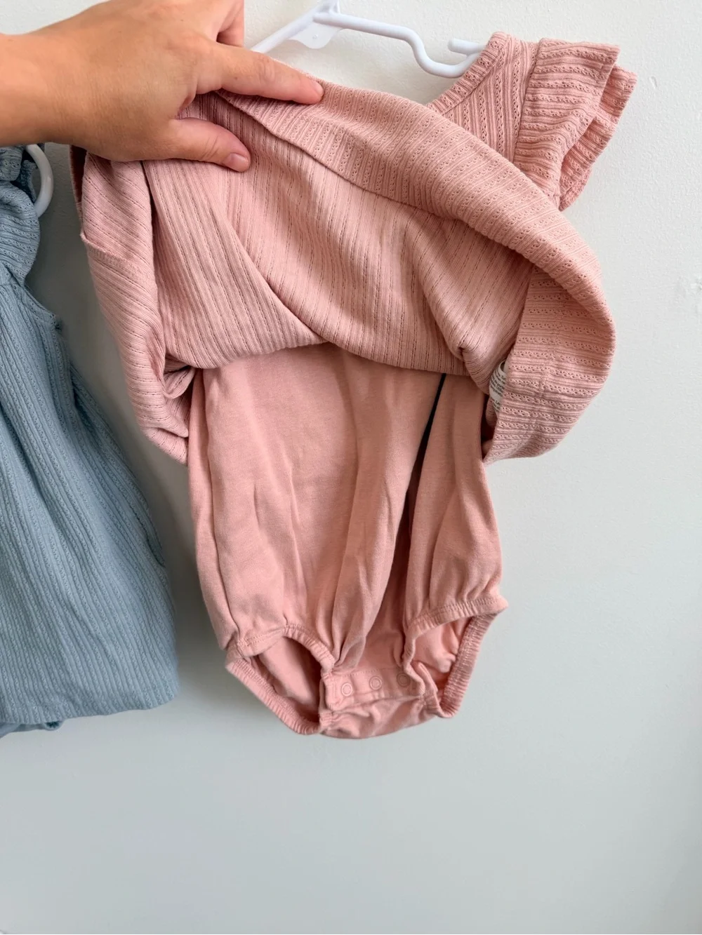 Ribbed Ruffle Baby Rompers - Dusty Blue & Blush Pink 24 mos